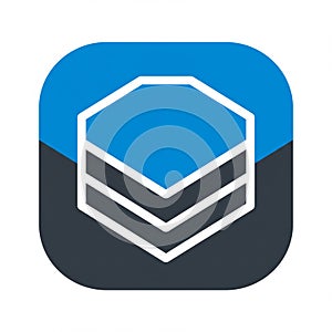 Icon featuring a stylized hexagonal shape outlined in white, layered thrice to create a 3D