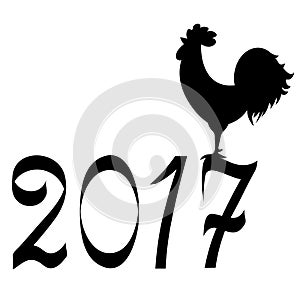 Icon fire rooster, symbol of Chinese new year 2017. Flat design vector illustration icons and logos. black silhouette on