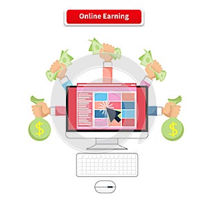 Icon Flat Style Concept Online Earning