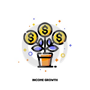 Icon of flourishing money tree with dollar signs for financial value steady growth or revenue increase concept