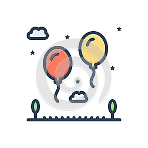 Color illustration icon for Fly, balloon and air