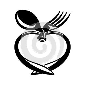 Icon fork with spoon in the shape of a heart.