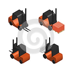 Icon forklift mini loader, 3D vector illustration