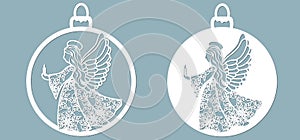 Icon in the form of Christmas toys, angel template, holding fire. Template for laser cutting and plotter