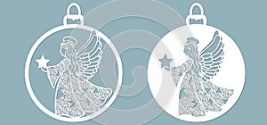 Icon in the form of Christmas toys, angel template, holding a star. Template for laser cutting and plotter
