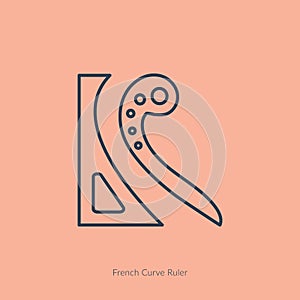 Icon french curve line drawing paper pattern for home dressmaking, cutting and sewing tool, design flat style vector