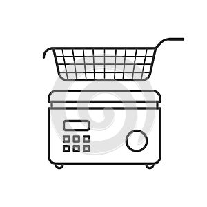 Icon fryer with basket. Vector on white background.