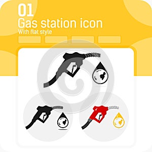 Icon of fuel dispenser and drop of oil with globe inside with flat style isolated on white background. Vector symbol of red gas