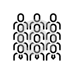Black line icon for Gathered, grouped and crowd