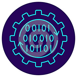 Icon of a gear with binary code and arrows inside