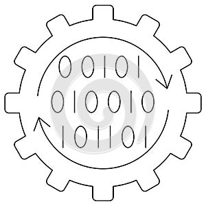 Icon of a gear with binary code inside, symbolizing digital automation