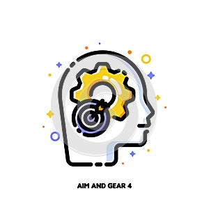 Icon of gear and dartboard with arrow for boosting efficiency through process automation by artificial intelligence AI