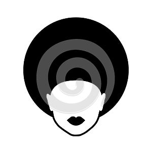 The icon is a girl with an Afro hairstyle. Black silhouette of a head with a voluminous hairstyle and lips.