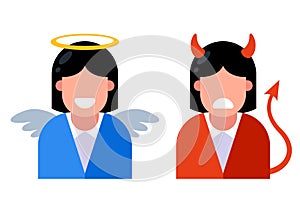 Icon girl angel and girl demon. moral choice between good and bad.