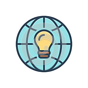 Color illustration icon for Global Thinking, technology and bulb