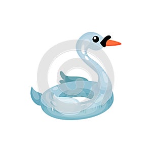 Icon of glossy rubber ring in form of beautiful blue swan. Swimming circle. Inflatable water toy. Accessory for summer