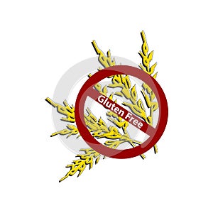 Icon gluten free. Prohibition sign. Spikes of cereals. Wheat. Vector illustration on isolated background.