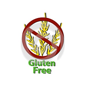 Icon gluten free. Prohibition sign. Spikes of cereals. Wheat. Vector illustration on isolated background.