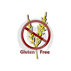 Icon gluten free. Prohibition sign. Spikes of cereals. Wheat. Vector illustration on isolated background.