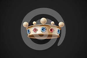 Icon of gold royal crown with red and blue diamond