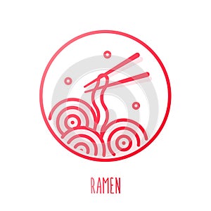 Icon in gradient style with noodles and chopsticks. Vector