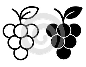 Icon, grape illustration, outline and silhouette versions