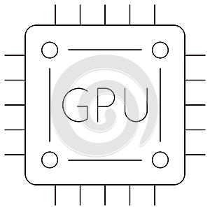 Icon of a Graphics Processing Unit chip, representing computer hardware, gaming