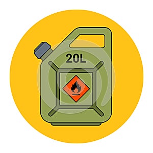 icon green canister with gasoline. Caution Highly flammable.