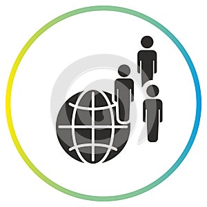 icon of group with globe, people coalition