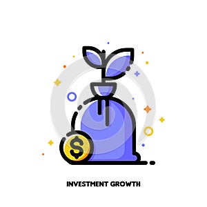 Icon of growing money tree with dollar sign for financial growth concept. Flat filled outline style. Pixel perfect 64x64