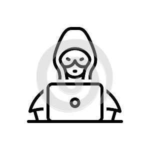 Black line icon for Hacker, crime and hack photo