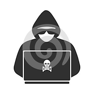 Icon of a hacker with a laptop.