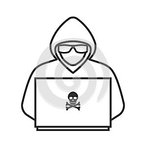 Icon of a hacker with a laptop