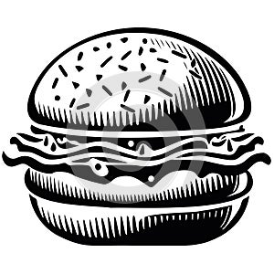 icon of a hamburger in black and white