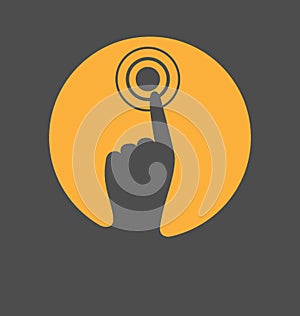 Icon with hand finger press on touchscreen isolated on gray