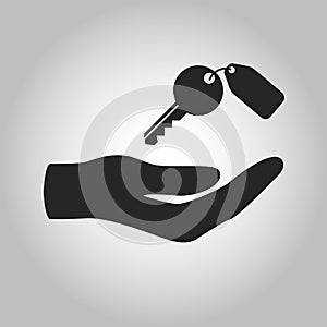 Icon hand holding key isolated