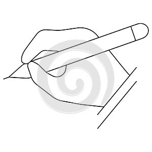 Icon of a hand holding a pen, representing the process of writing or drawing