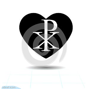 Icon heart. A symbol of happy love. Valentine s Day. Flat style for design, logo. Shadow. Vector. Chi RHO symbol with drop shadow.