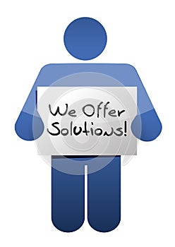 Icon holding a we offer solutions sign.