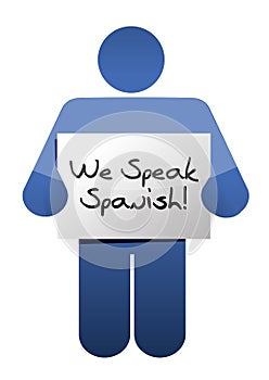 Icon holding a we speak spanish sign.