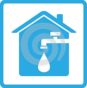 Icon with home, spigot and drop of water