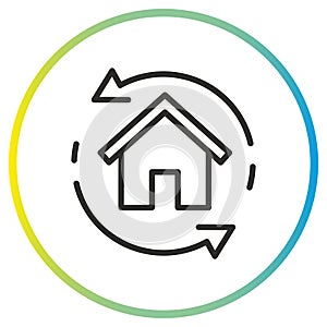 icon of home update 360, house maintenance, tech sync buildings, thin line symbol