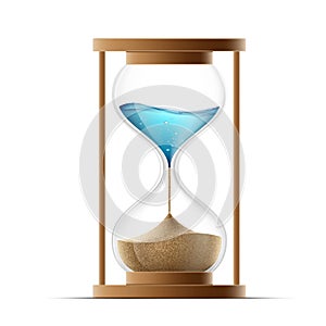 Icon hourglass with the sand and water. Global warming and arid photo
