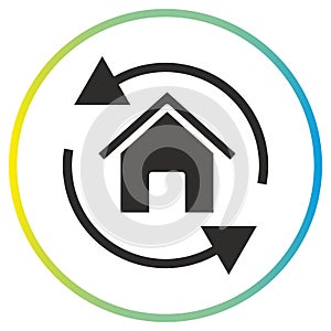 icon of house maintenance, home update 360, tech sync buildings, flat symbol
