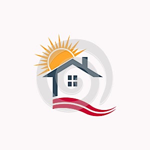 A icon House Silhouette with a Rising Sun Emblem Representing a New Beginning and Sustainable Living