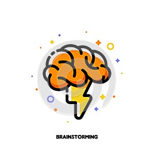 Icon with human brain and lightning for brainstorming techniques photo