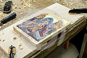 Icon in icon painting studio in Kalabaka, Greece