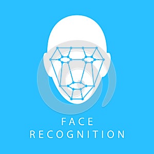 Icon of identity biometric verification sign. Face recognition system. Scanning grid tehnology vector symbol