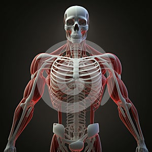 Icon image of human transparent upper body with bones and muscle generative AI