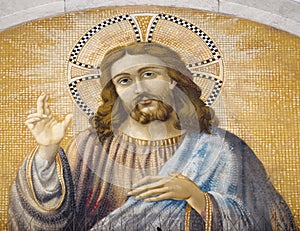 The icon with the image of Jesus Christ on a gold background in the basilica of Saint Paul Outside the Walls, Rome, Italy